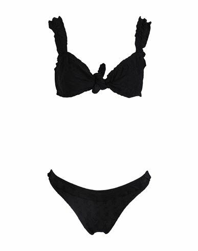 Frankies Bikinis Colby Eyelet Top-lucia Eyelet Bottom Woman Bikini Black Nylon, Elastane Cover