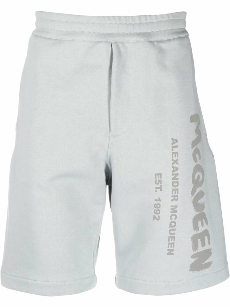 Alexander McQueen logo-print cotton track shorts - Blue Cover