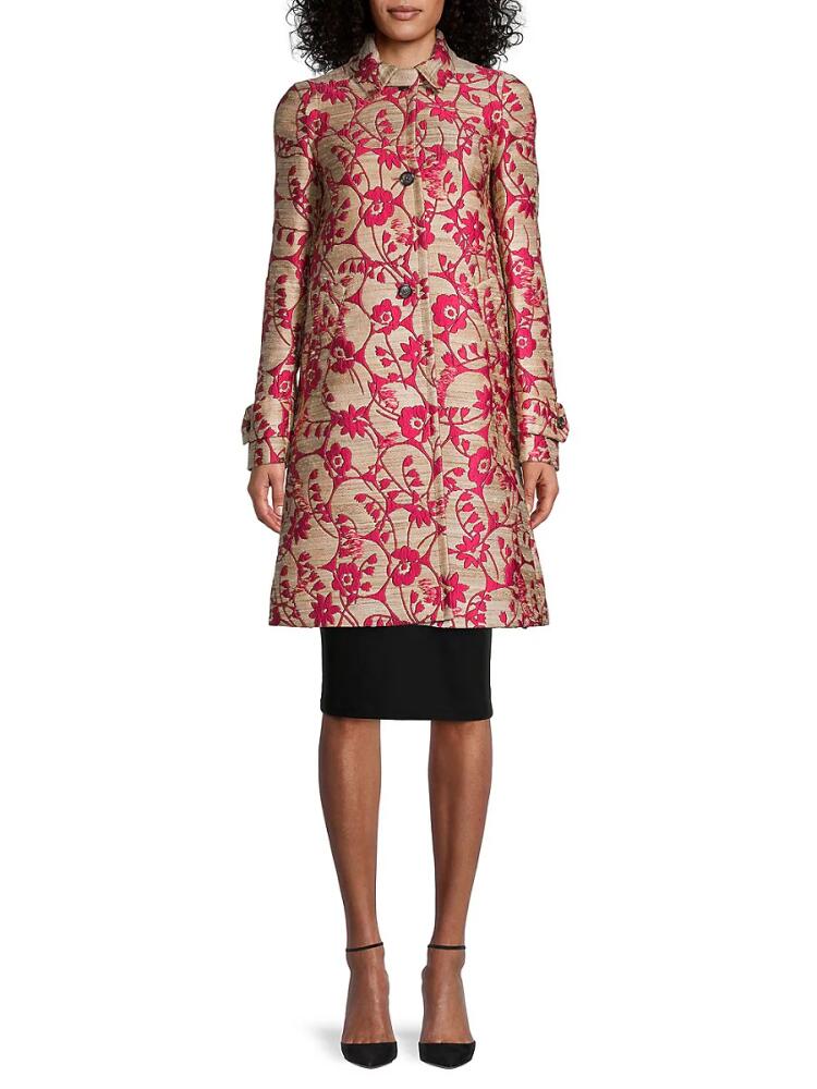 Valentino Women's Floral Silk Blend Coat - Raspberry Gold Cover