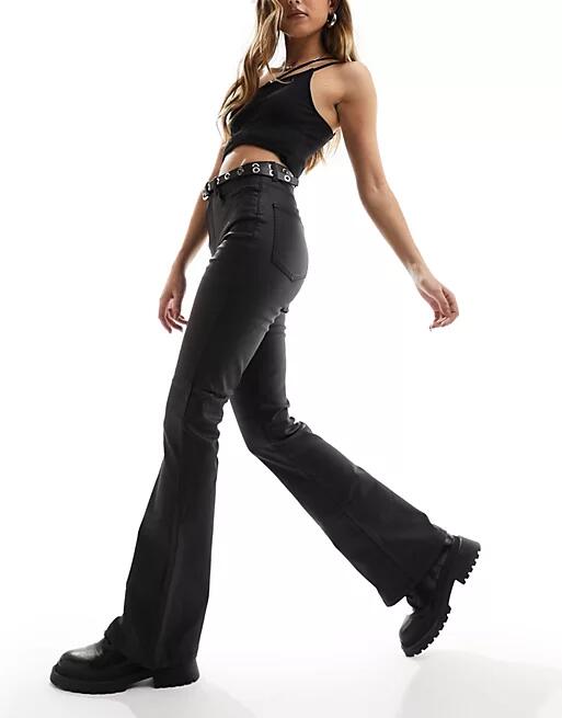 Noisy May Sallie coated flare jeans in black Cover