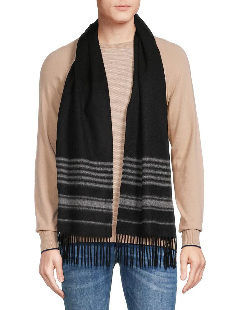 Saks Fifth Avenue Men's Striped Cashmere Fringe Scarf - Camel Cover