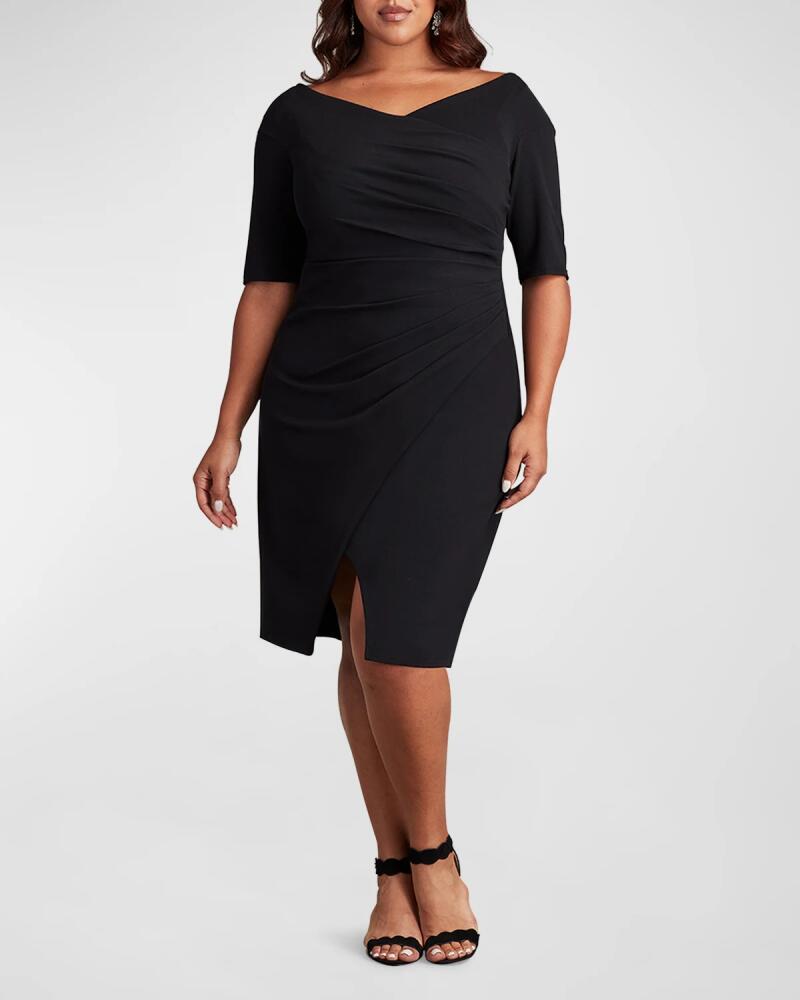 Tadashi Shoji Plus Size Pleated Faux-Wrap Crepe Midi Dress Cover