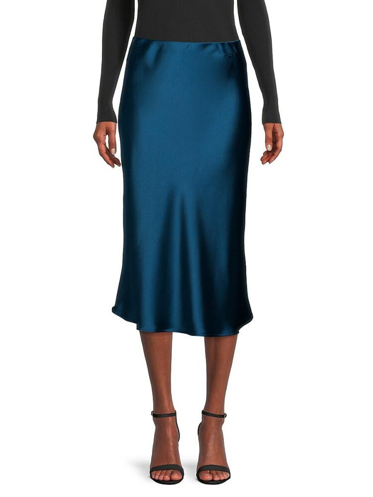 Renee C. Women's Satin Midi Skirt - Teal Cover