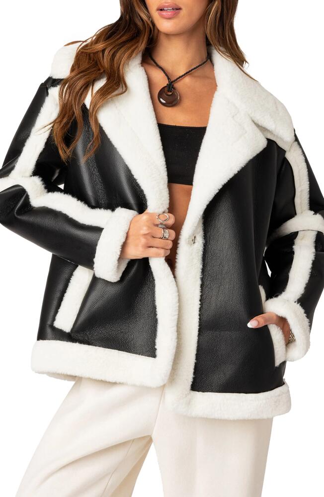 EDIKTED Rocki Oversize Faux Shearling Jacket in Black Cover