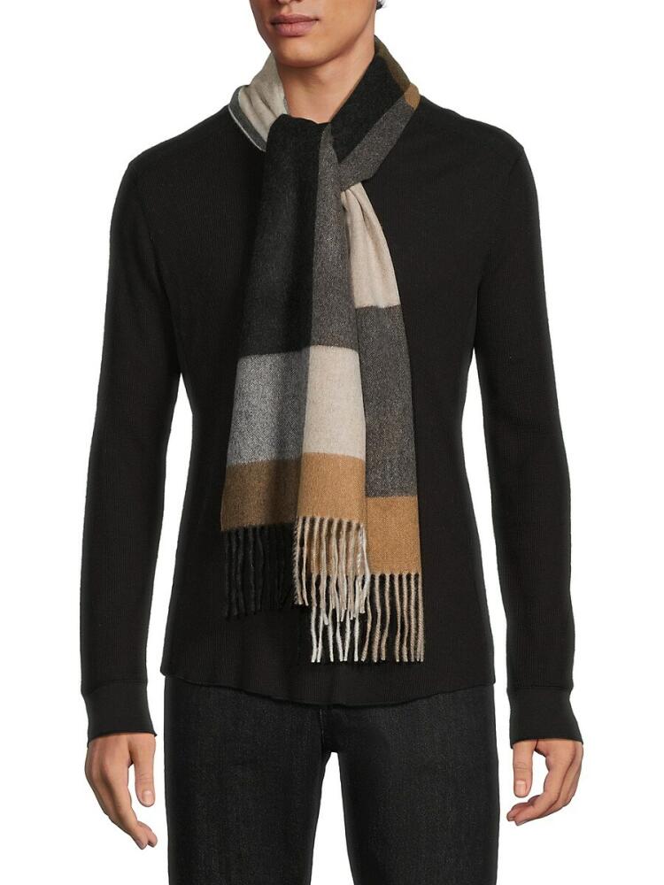 Saks Fifth Avenue Men's Plaid Cashmere Fringe Scarf - Camel Multi Cover