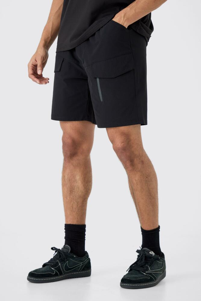 Mens Elasticated Waist Relaxed Technical Stretch Cargo With Zip - Black Cover