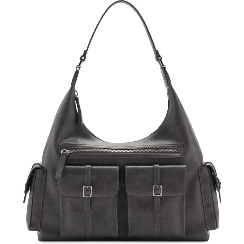 MANGO Cargo Pocket Faux Leather Shoulder Bag in Dark Grey Cover