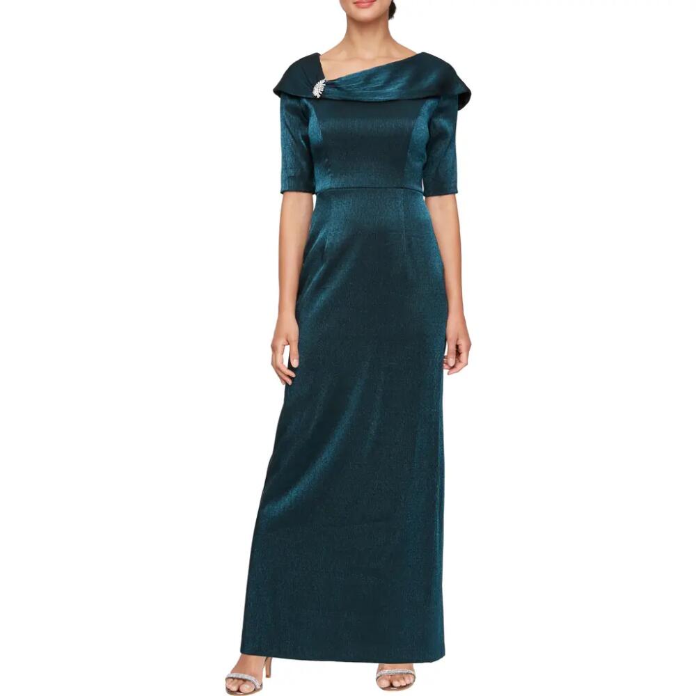 Alex Evenings Foldover Column Gown in Teal Cover