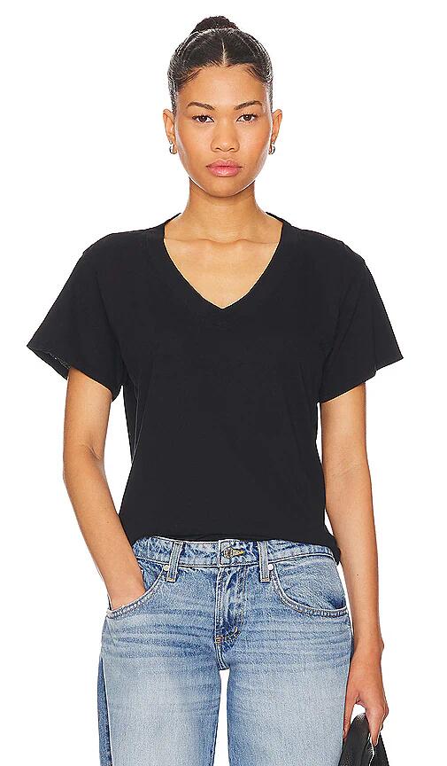 perfectwhitetee Cotton Boxy V Neck Tee in Black Cover