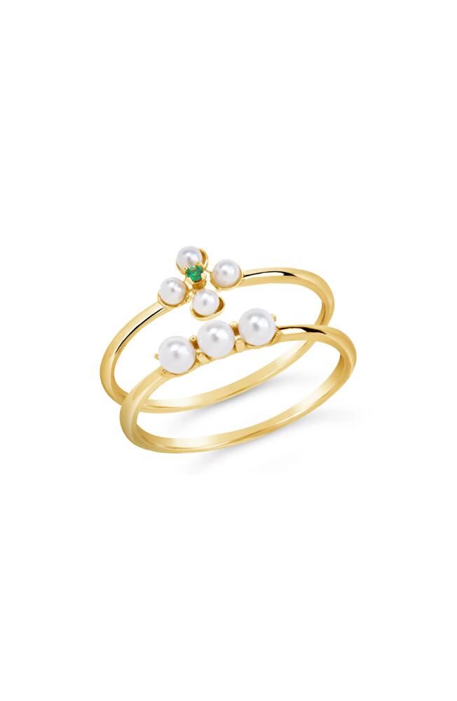 Sterling Forever Cara Set of 2 Imitation Pearl & Cubic Zirconia Stackable Rings in Gold Cover