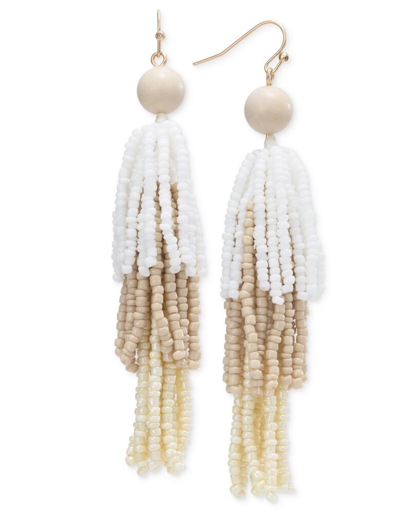 Style & Co Tonal Stone & Beaded Fringe Chandelier Earrings, Created for Macy's - White Cover