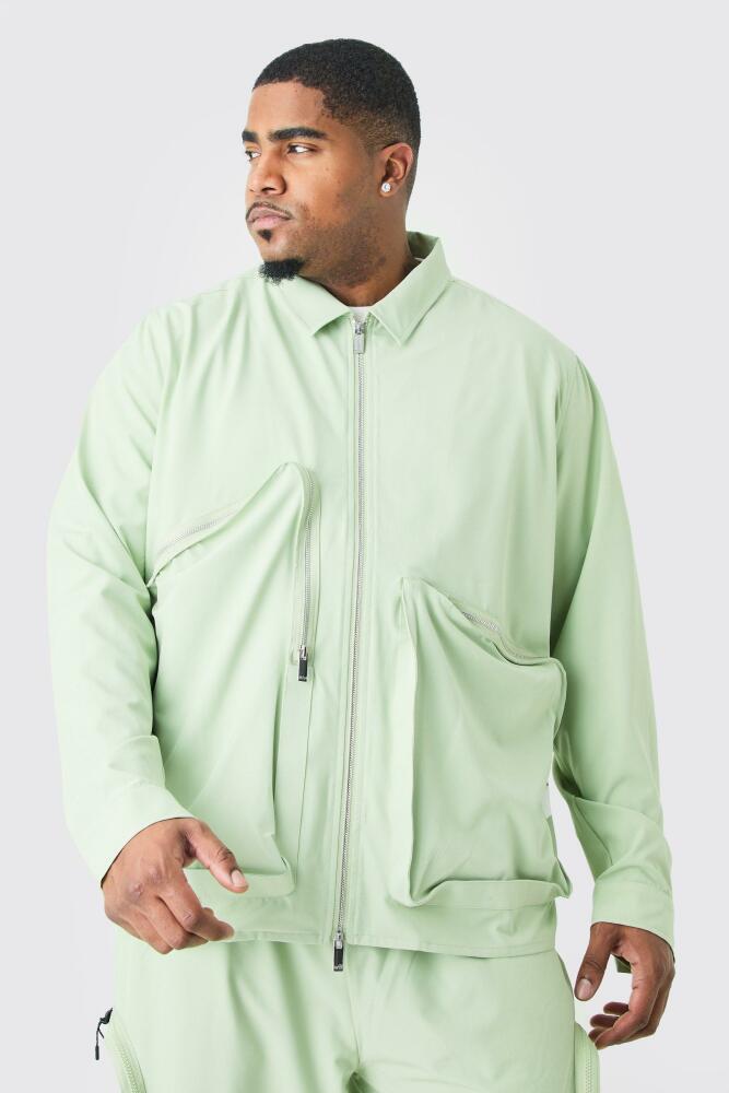 Mens Plus Technical Stretch Harrington Asymmetrical Jacket - Green Cover