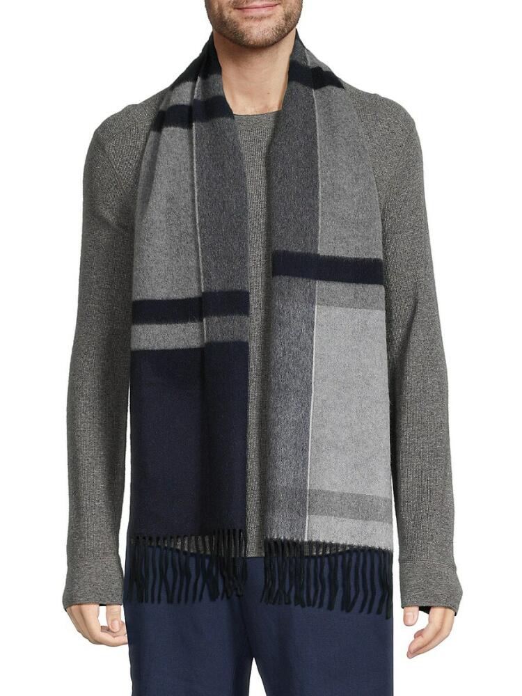 Saks Fifth Avenue Men's Striped Cashmere Fringe Scarf - Navy Grey Cover