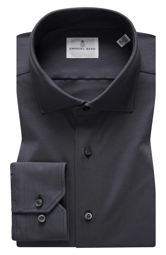 Emanuel Berg 4Flex Modern Fit Knit Button-Up Shirt in Charcoal Cover