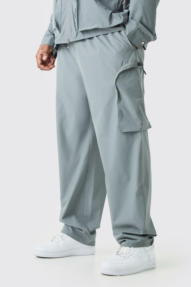 Mens Plus Technical Stretch Elasticated Waist Zip Cargo Pants - Grey Cover