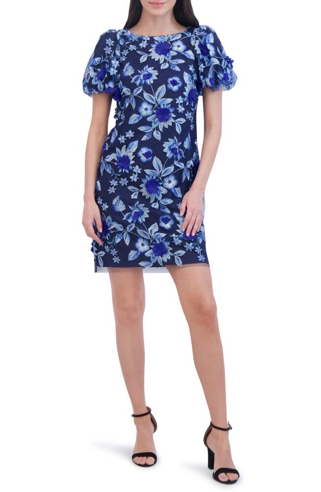 Eliza J Embroidered Floral Appliqué Cocktail Dress in Navy Multi Cover