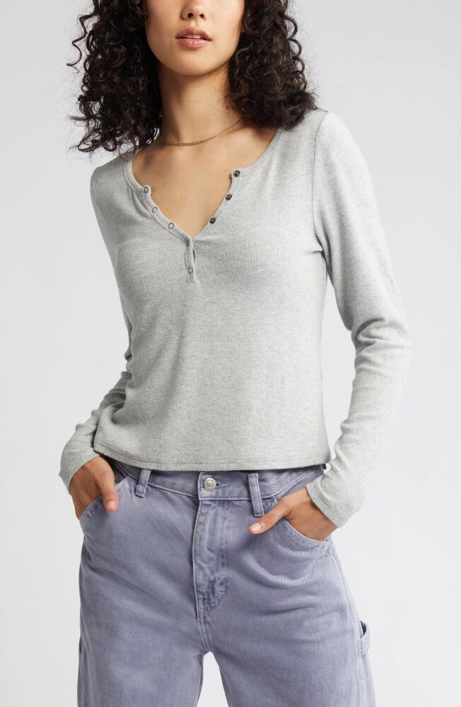 BP. Women's Long Sleeve Rib Henley in Grey Heather Cover