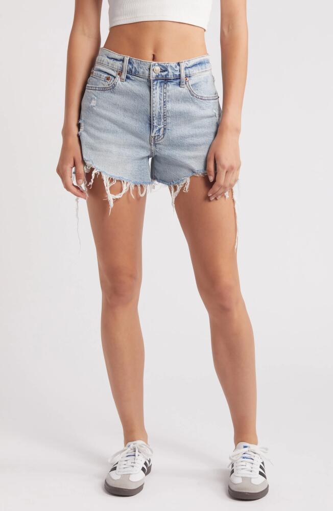 DAZE Troublemaker Distressed High Waist Denim Shorts in Just Kissed Cover