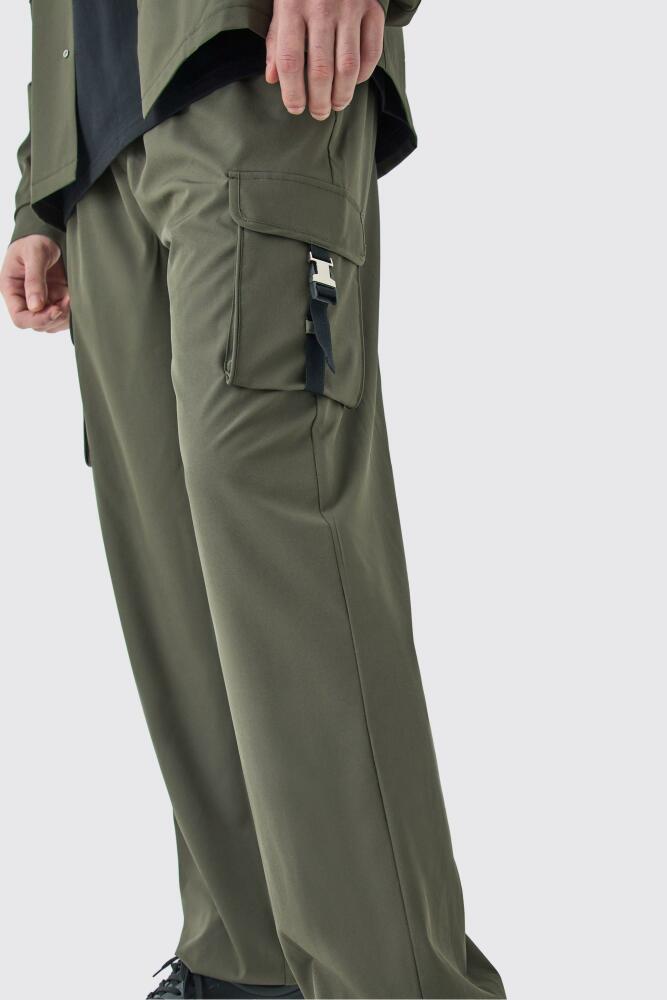 Mens Tall Technical Stretch Elasticated Waist Utility Cargo Pants - Green Cover