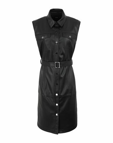 Karl Lagerfeld Faux Leather Dress Woman Midi dress Black Polyester, Polyurethane coated Cover