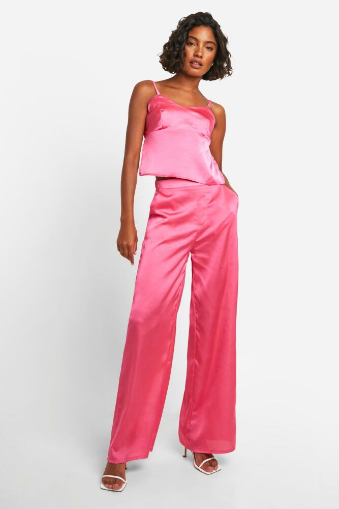 boohoo Womens Tall Satin Wide Leg Pants - Pink Cover