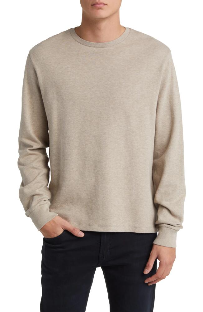 FRAME Duo Fold Long Sleeve Cotton T-Shirt in Heathered Sand Beige Cover