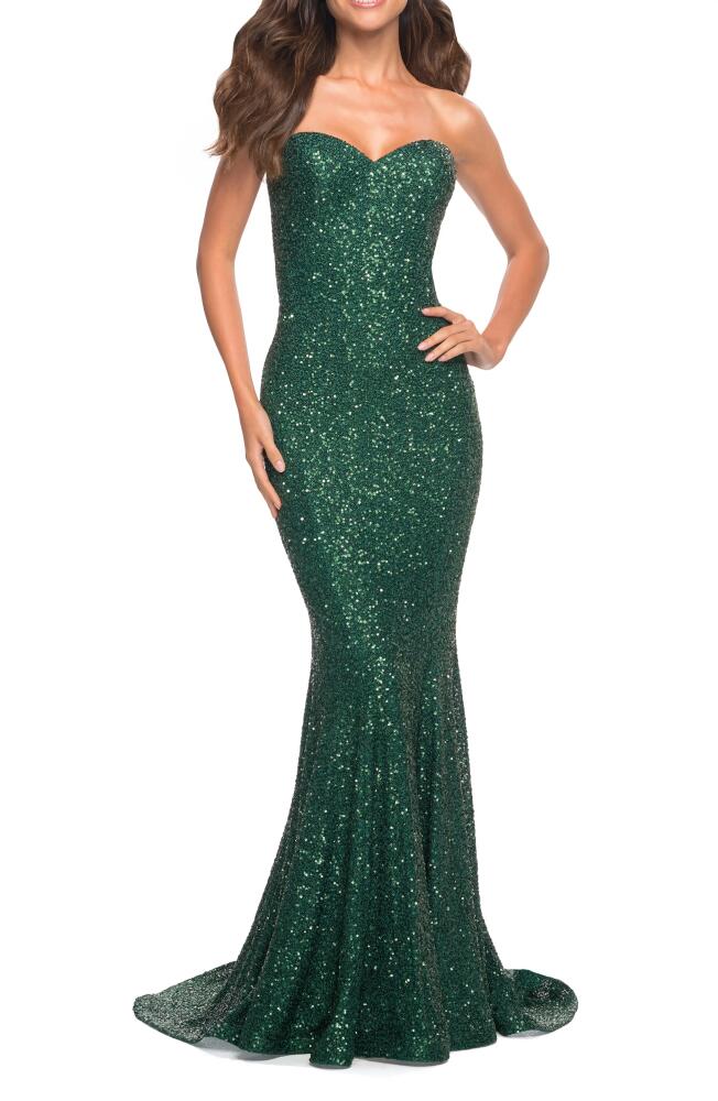 La Femme Strapless Sequin Mermaid Gown in Emerald Cover