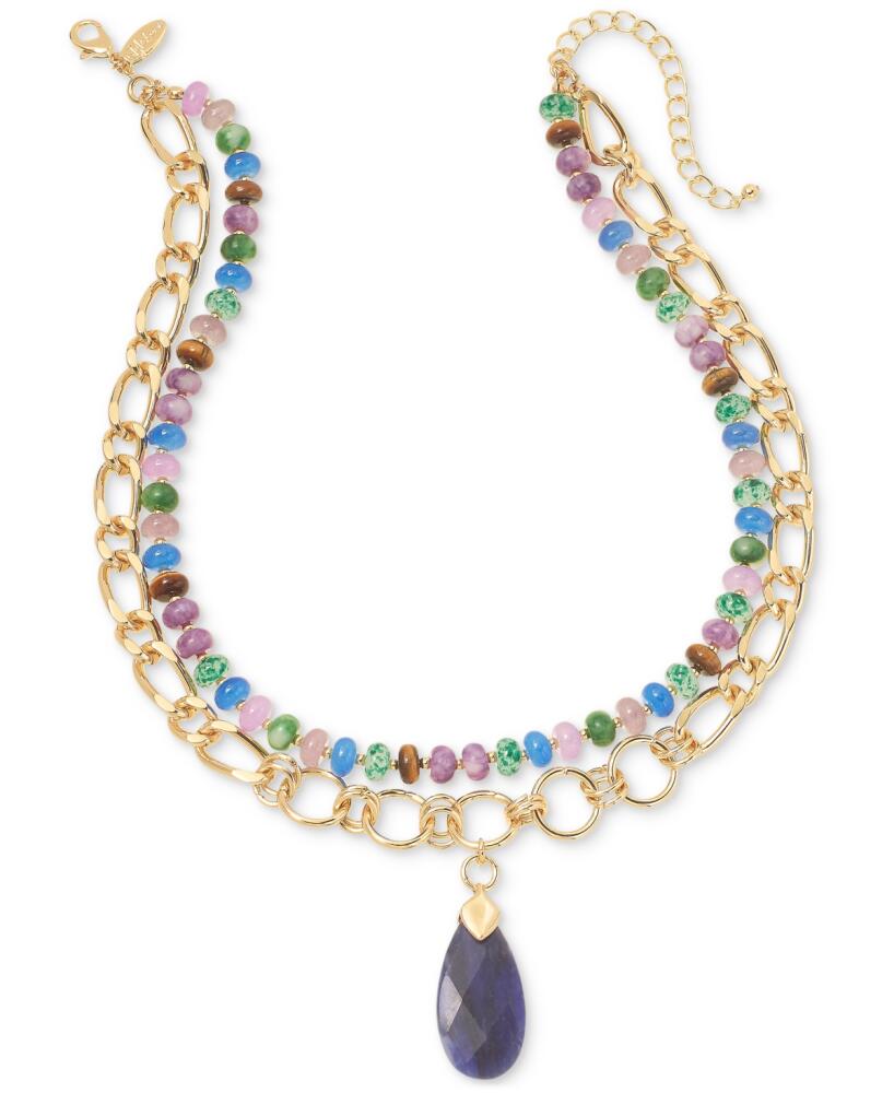 Style & Co Gold-Tone Multicolor Bead Two-Row Pendant Necklace, 20" + 3" extender, Created for Macy's - Multi Cover