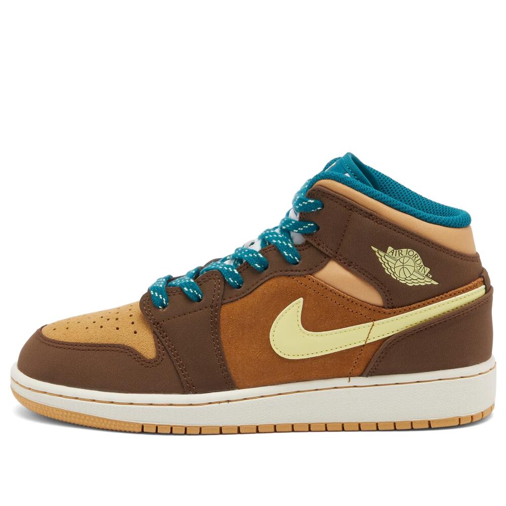 Air Jordan 1 Mid SE SNSL BG Sneakers in Cacao Wow/Luminous Green Cover