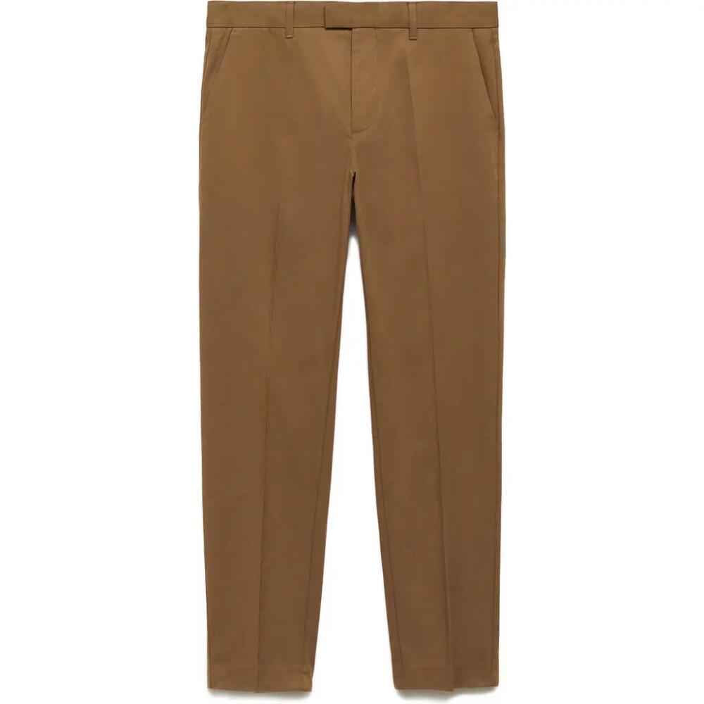 MANGO Regular Fit Cotton Blend Dress Pants in Brown Cover