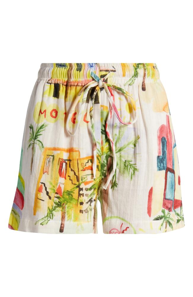 NASTY GAL Postcard Print Cotton Drawstring Shorts in Multi White Cover