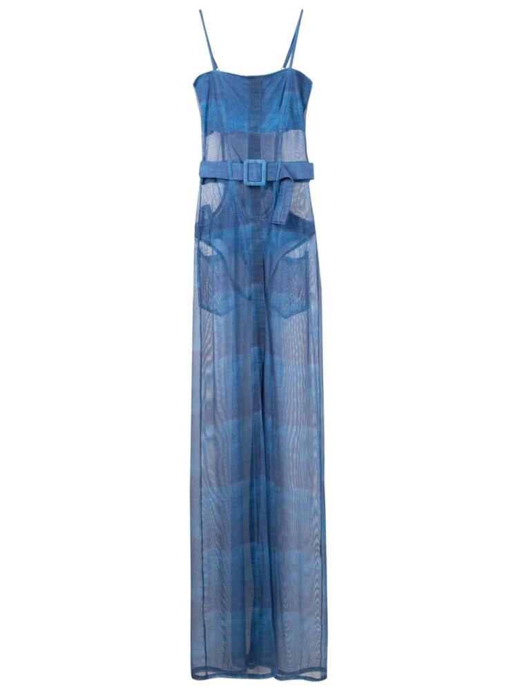 Amir Slama sheer-finish belted-waist maxi dress - Blue Cover