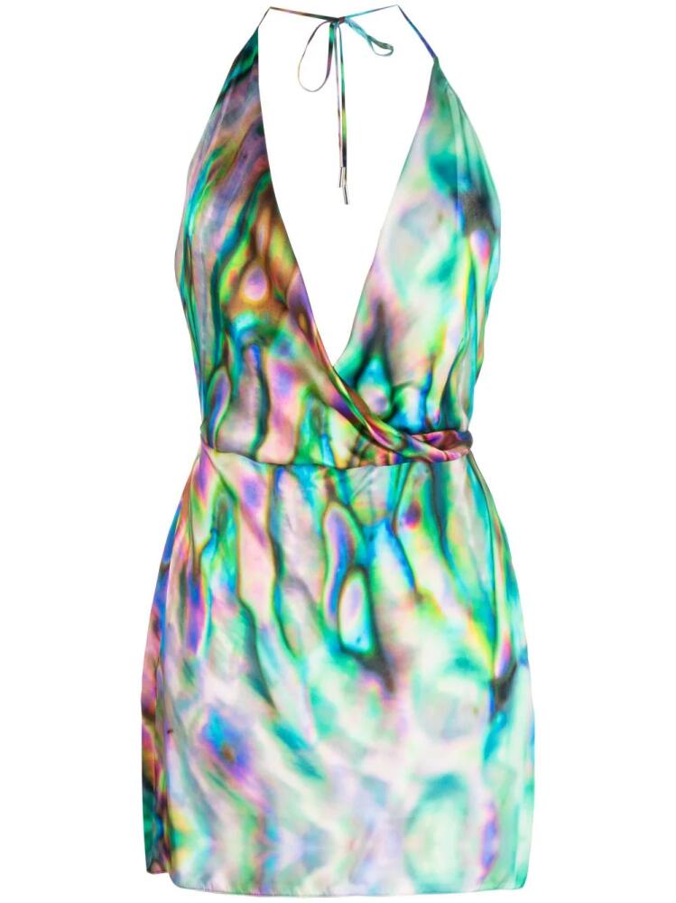 David Koma abstract-print halterneck silk minidress - Purple Cover