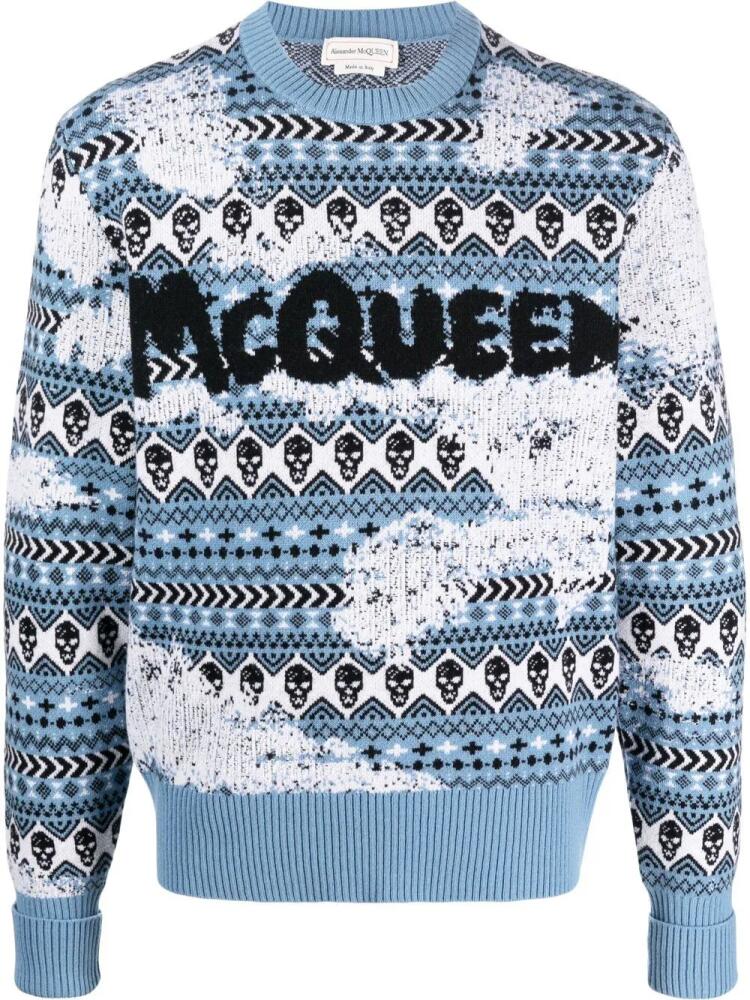 Alexander McQueen graffiti-logo Fair Isle knit jumper - Blue Cover