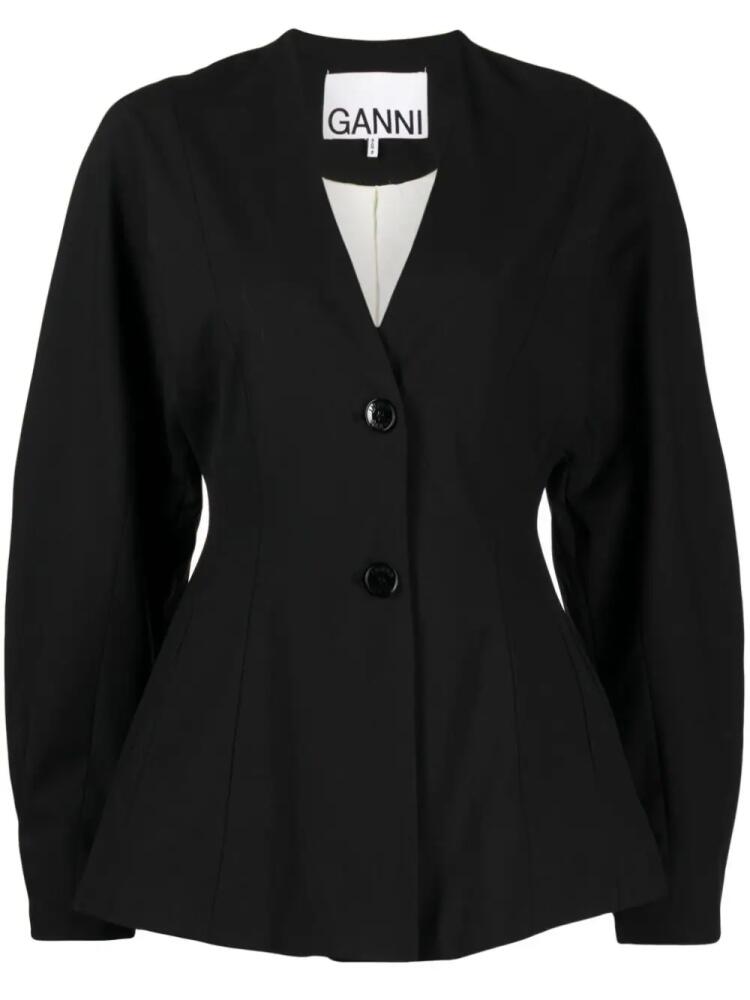 GANNI V-neck single-breasted blazer - Black Cover