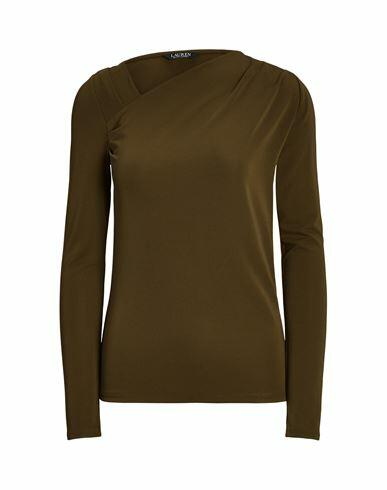 Lauren Ralph Lauren Pleated Stretch Jersey Top Woman T-shirt Military green Polyester, Elastane Cover