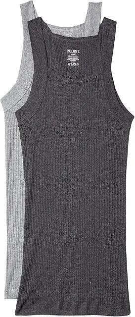 2(X)IST 2-Pack ESSENTIAL Square-Cut Tank (Charcoal Heather/Grey Heather) Men's Underwear Cover