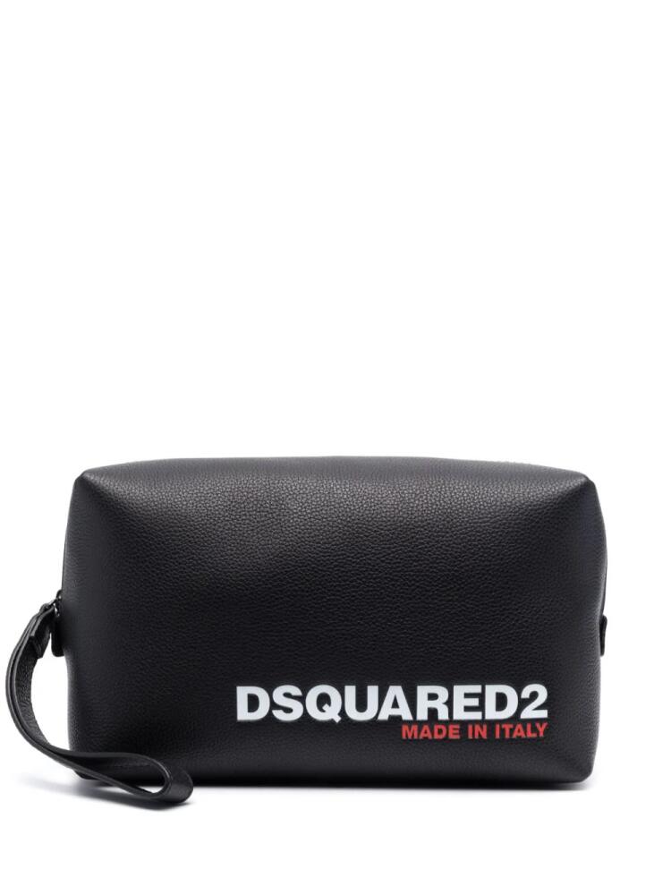 DSQUARED2 logo-print leather wash bag - Black Cover