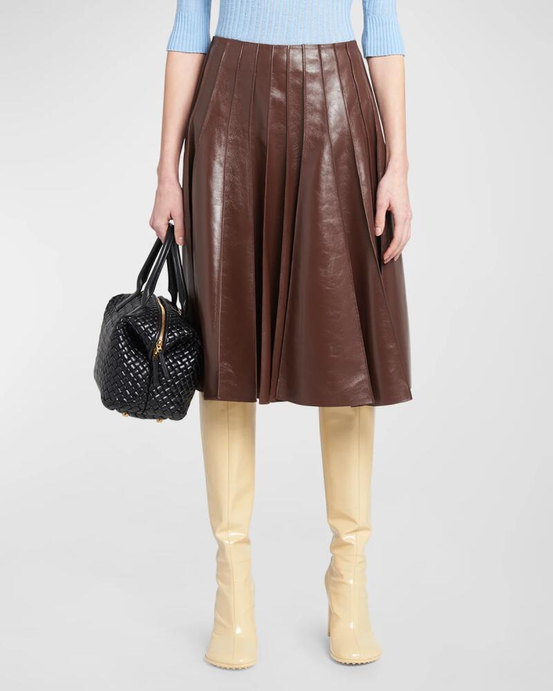 Bottega Veneta Smooth Nappa Leather Plisse Midi Skirt Cover