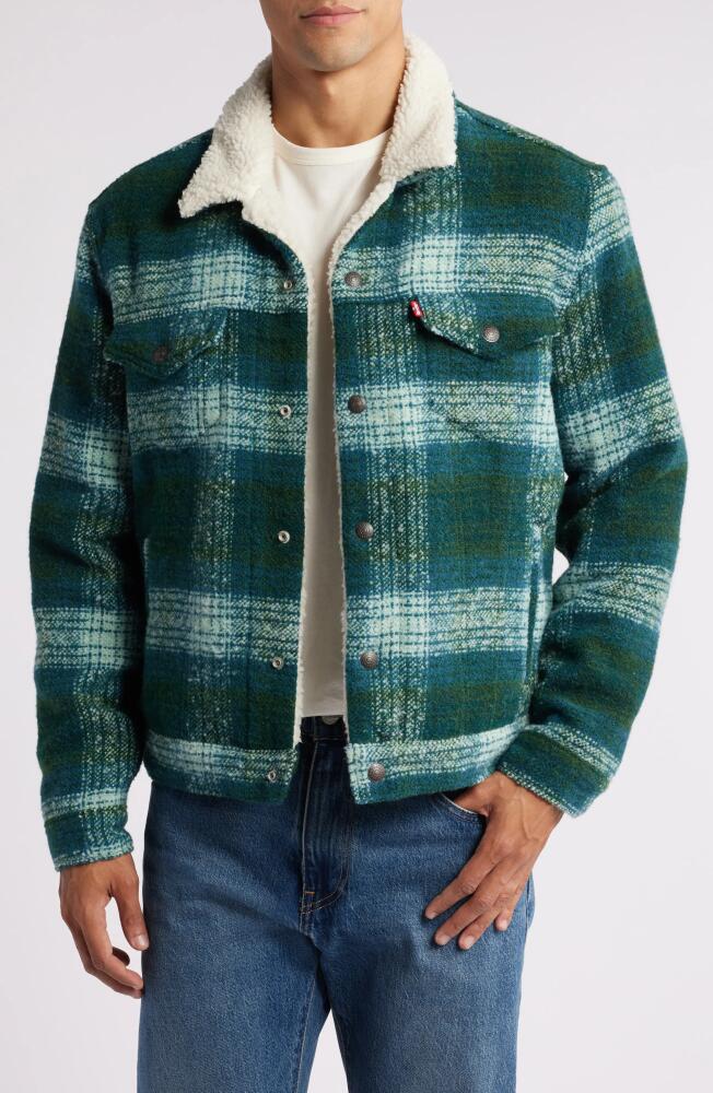 levi's Type 3 Plaid High Pile Fleece Lined Trucker Jacket in Westin Plaid Aquifer Cover