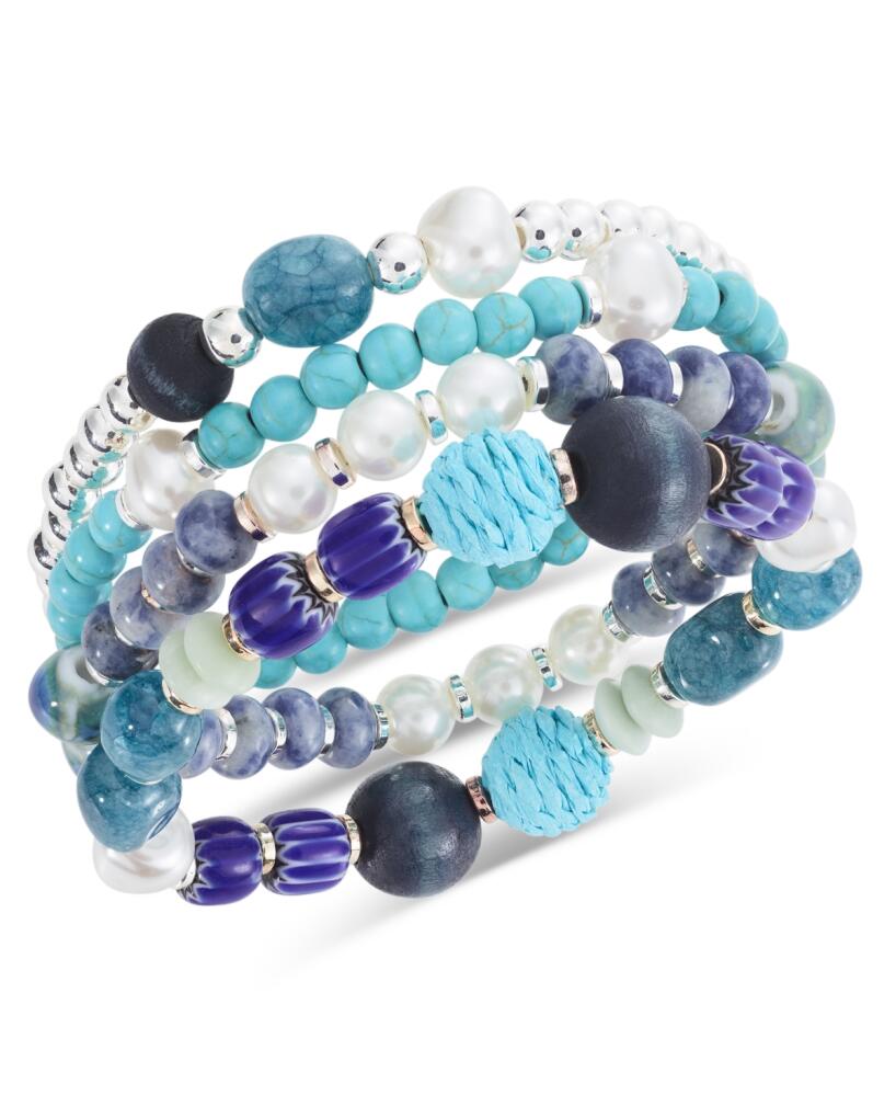 Style & Co 4-Pc. Set Mixed Bead & Stone Stretch Bracelets, Created for Macy's - Blue Cover