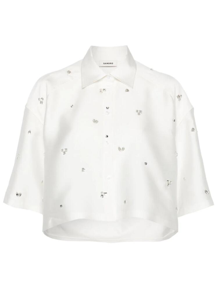 SANDRO rhinestoned cropped shirt - White Cover