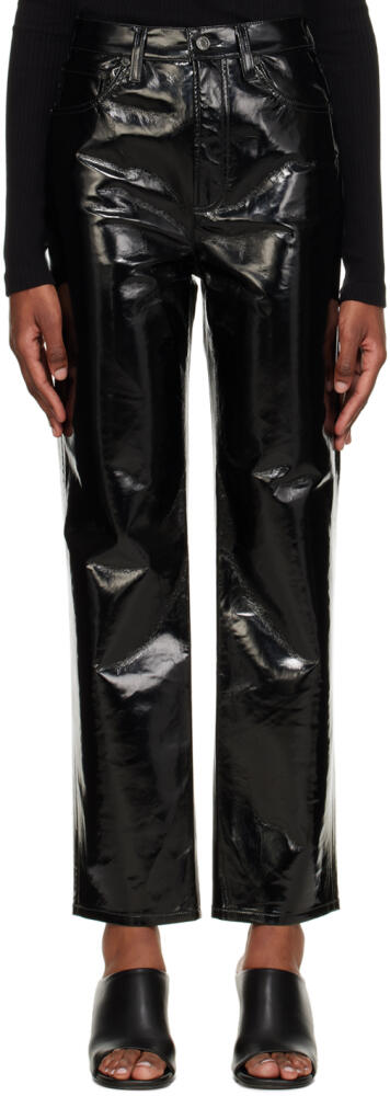 AGOLDE Black 90's Pinch Waist Leather Pants Cover