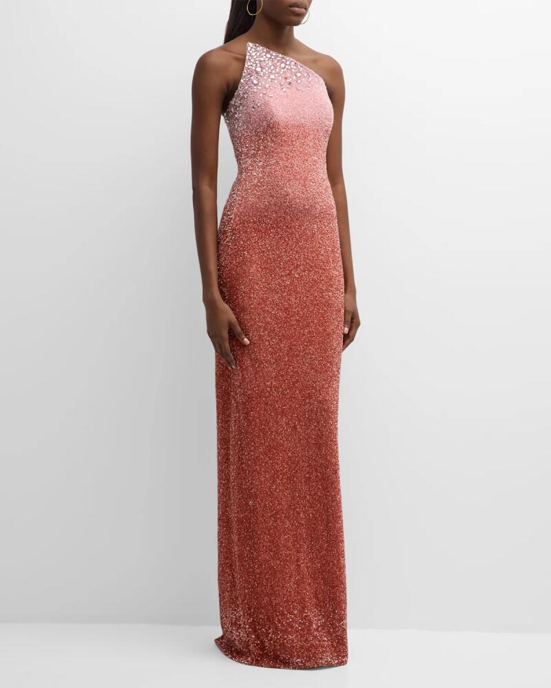 Pamella Roland Strapless Ombre Sequin Gown with Oversized Crystals Cover