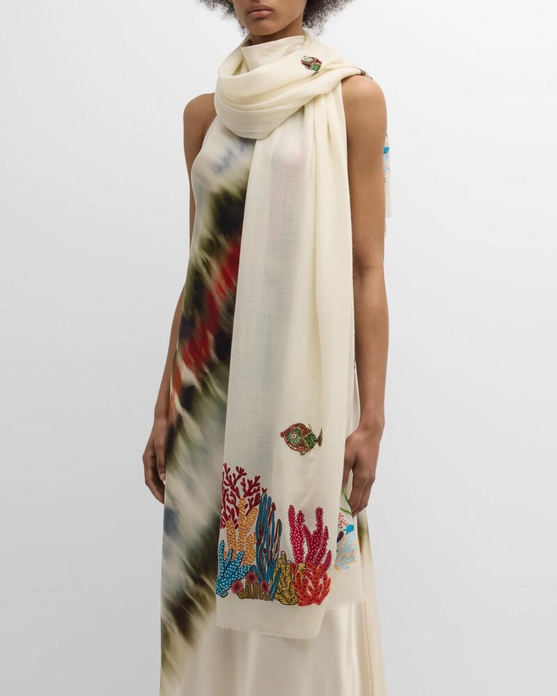 Janavi Swirling Reef Embellished Merino Wool Scarf Cover