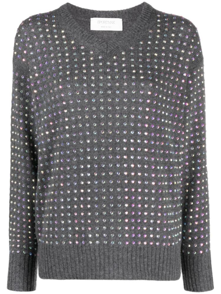 Sportmax crystal-embellished V-neck jumper - Grey Cover