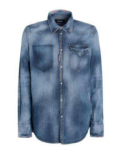 Dsquared2 Man Denim shirt Blue Cotton, Elastane Cover