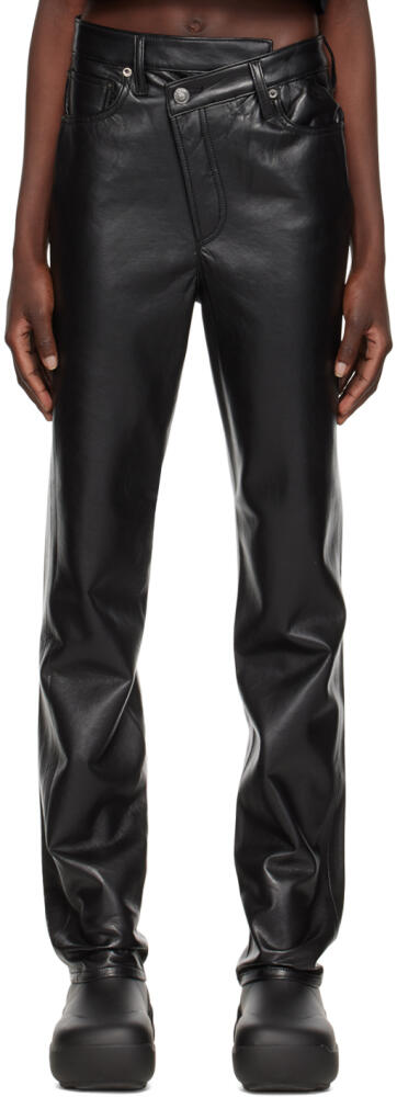 AGOLDE Black Criss-Cross Leather Pants Cover