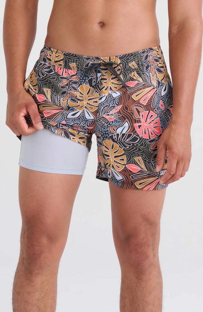 SAXX Oh Buoy Stripe 2-in-1 Hybrid Shorts in Desert Palms-Harvest Multi Cover