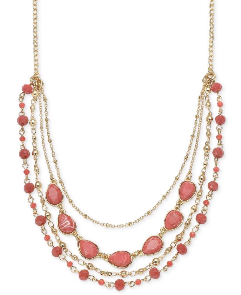 Style & Co Gold-Tone Color Stone & Bead Layered Strand Necklace, 17" + 3" extender, Created for Macy's - Coral Cover